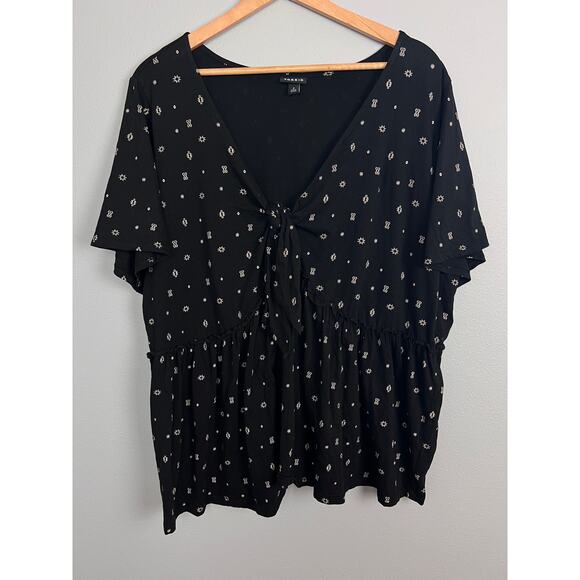 Torrid Womens 2X Plus Vintage Cotton Tie Front Ditsy Print Flutter Sleeve Top - Picture 4 of 12